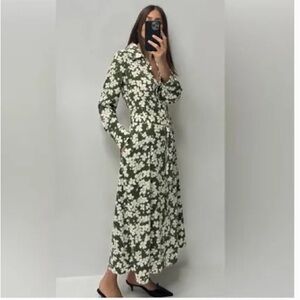 Zara Green Floral Long Sleeve Dress